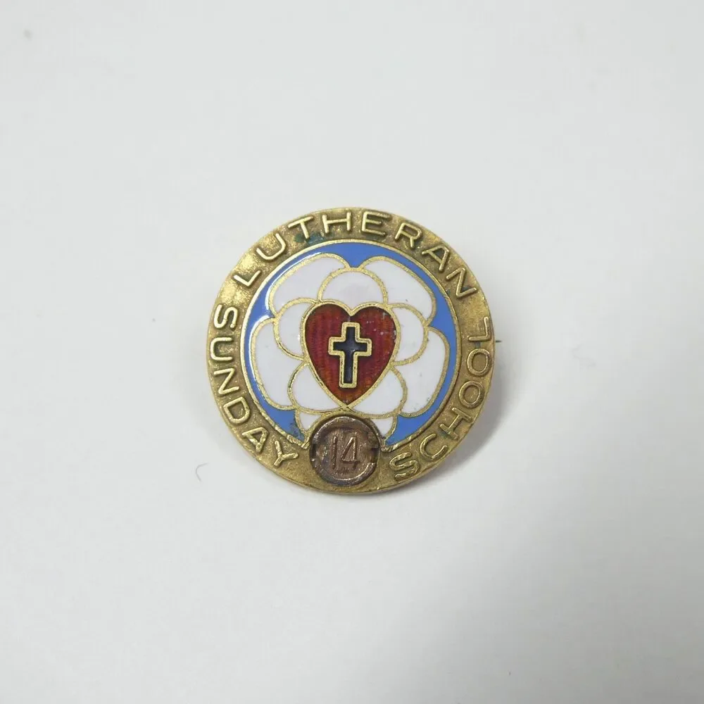 Lutheran Sunday School 14 Years Church Pin 1/10 10K Gold Filled Enamel Vintage